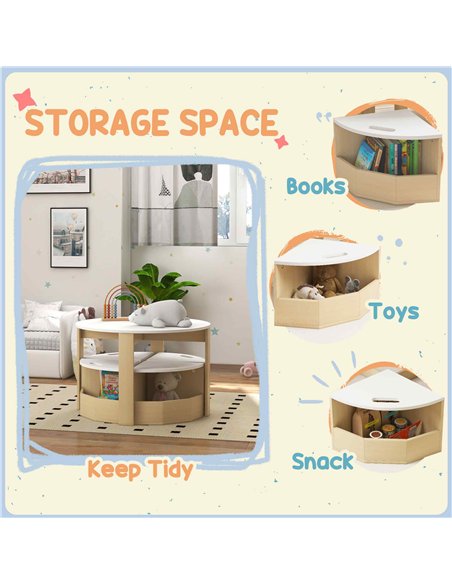 AIYAPLAY Five-Piece Kids Table and Chairs Set with Storage, for Ages 3-8 Years, White