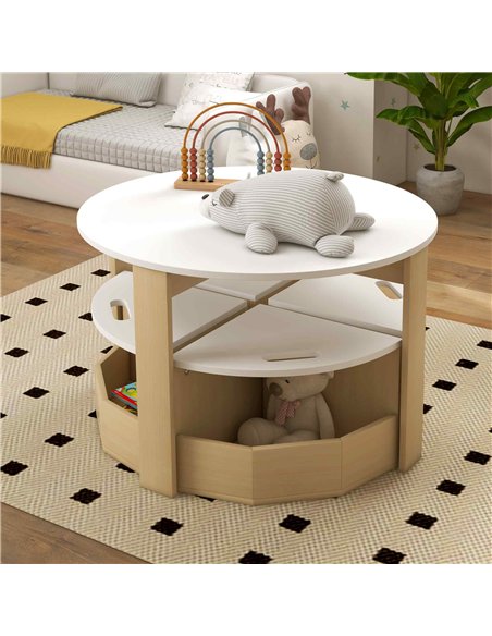 AIYAPLAY Five-Piece Kids Table and Chairs Set with Storage, for Ages 3-8 Years, White