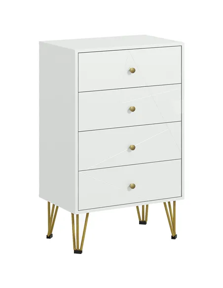 HOMCOM Tall Chest of Drawers, 4-Drawer Dresser for Bedroom, Modern Storage Cabinets with Hairpin Legs, White