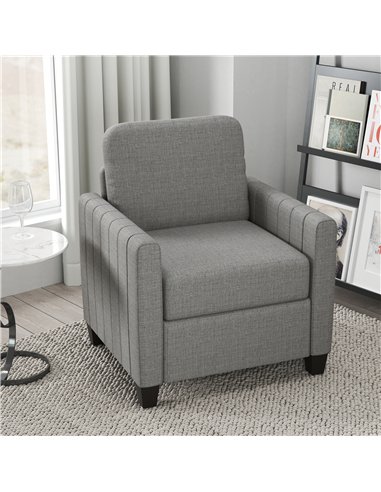 HOMCOM Modern Boxy Linen-Look Armchair - Light Grey