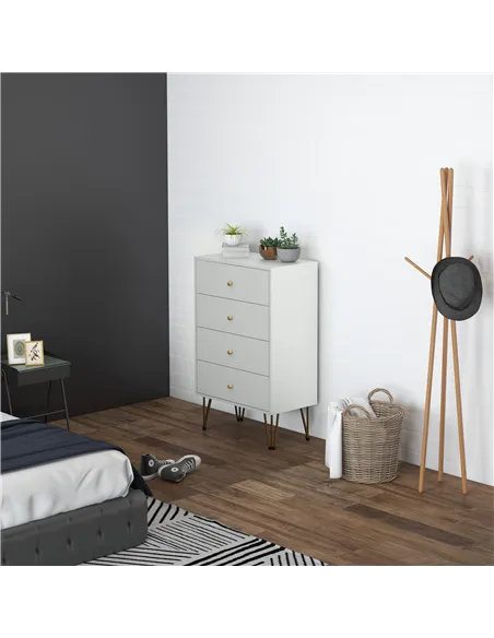 HOMCOM Tall Chest of Drawers, 4-Drawer Dresser for Bedroom, Modern Storage Cabinets with Hairpin Legs, White