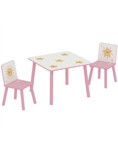 AIYAPLAY 3-Piece Toddler Table and Chair Set, Kids Table with 2 Chairs Set for Bedroom, Nursery, Playroom, Pink