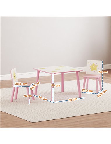 AIYAPLAY 3-Piece Toddler Table and Chair Set, Kids Table with 2 Chairs Set for Bedroom, Nursery, Playroom, Pink