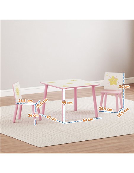 AIYAPLAY 3-Piece Toddler Table and Chair Set, Kids Table with 2 Chairs Set for Bedroom, Nursery, Playroom, Pink