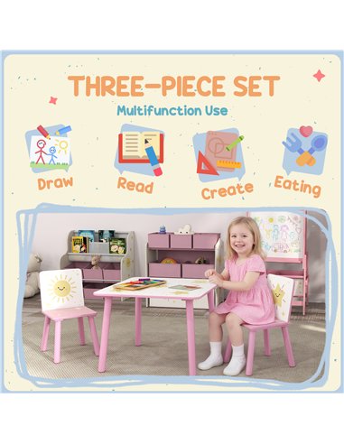 AIYAPLAY 3-Piece Toddler Table and Chair Set, Kids Table with 2 Chairs Set for Bedroom, Nursery, Playroom, Pink