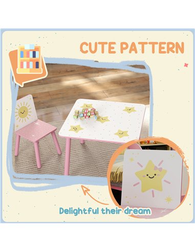 AIYAPLAY 3-Piece Toddler Table and Chair Set, Kids Table with 2 Chairs Set for Bedroom, Nursery, Playroom, Pink