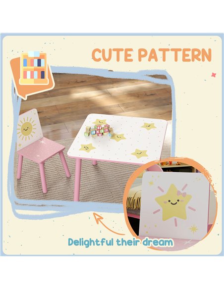 AIYAPLAY 3-Piece Toddler Table and Chair Set, Kids Table with 2 Chairs Set for Bedroom, Nursery, Playroom, Pink