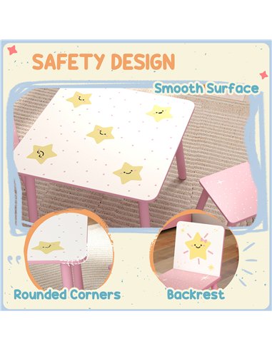 AIYAPLAY 3-Piece Toddler Table and Chair Set, Kids Table with 2 Chairs Set for Bedroom, Nursery, Playroom, Pink