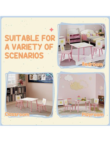 AIYAPLAY 3-Piece Toddler Table and Chair Set, Kids Table with 2 Chairs Set for Bedroom, Nursery, Playroom, Pink