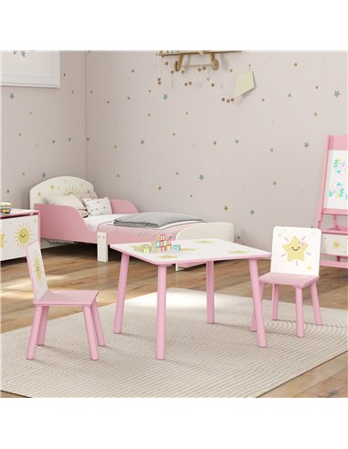 AIYAPLAY 3-Piece Toddler Table and Chair Set, Kids Table with 2 Chairs Set for Bedroom, Nursery, Playroom, Pink