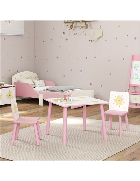 AIYAPLAY 3-Piece Toddler Table and Chair Set, Kids Table with 2 Chairs Set for Bedroom, Nursery, Playroom, Pink