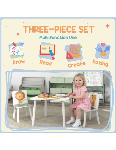 AIYAPLAY 3-Piece Toddler Table and Chair Set, Kids Table with 2 Chairs Set for Bedroom, Nursery, Playroom, Green