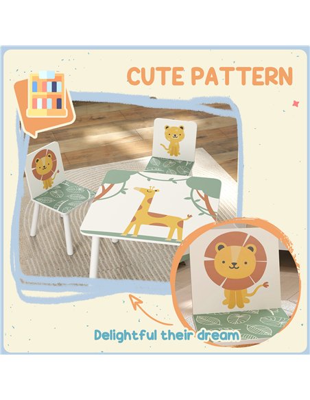 AIYAPLAY 3-Piece Toddler Table and Chair Set, Kids Table with 2 Chairs Set for Bedroom, Nursery, Playroom, Green