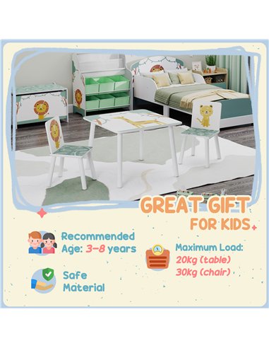 AIYAPLAY 3-Piece Toddler Table and Chair Set, Kids Table with 2 Chairs Set for Bedroom, Nursery, Playroom, Green