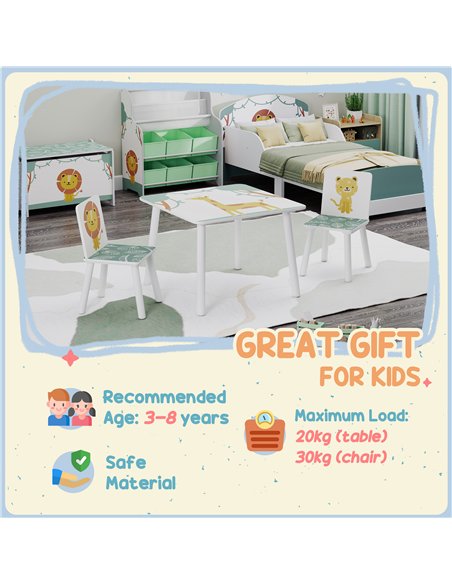 AIYAPLAY 3-Piece Toddler Table and Chair Set, Kids Table with 2 Chairs Set for Bedroom, Nursery, Playroom, Green