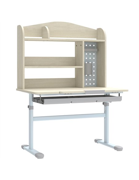 AIYAPLAY Kids Desk Height Adjustable with Tilt-Desktop, Hutch, Drawer, Storage Shelf, Pegboard, for 3-12 Years Old, Natural