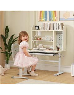AIYAPLAY Kids Desk Height Adjustable with Tilt-Desktop, Hutch, Drawer, Storage Shelf, Pegboard, for 3-12 Years Old, Natural 2