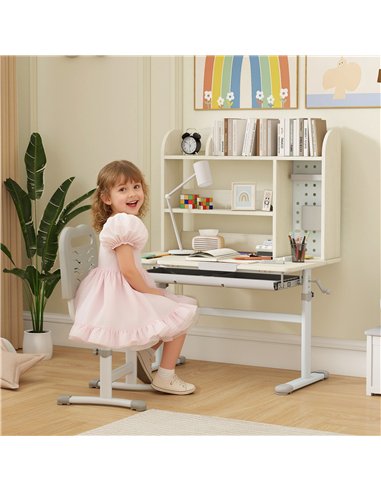 AIYAPLAY Kids Desk Height Adjustable with Tilt-Desktop, Hutch, Drawer, Storage Shelf, Pegboard, for 3-12 Years Old, Natural