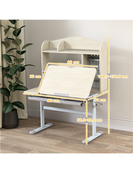 AIYAPLAY Kids Desk Height Adjustable with Tilt-Desktop, Hutch, Drawer, Storage Shelf, Pegboard, for 3-12 Years Old, Natural