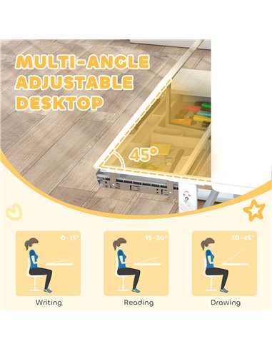 AIYAPLAY Kids Desk Height Adjustable with Tilt-Desktop, Hutch, Drawer, Storage Shelf, Pegboard, for 3-12 Years Old, Natural