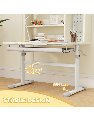 AIYAPLAY Kids Desk Height Adjustable with Tilt-Desktop, Hutch, Drawer, Storage Shelf, Pegboard, for 3-12 Years Old, Natural