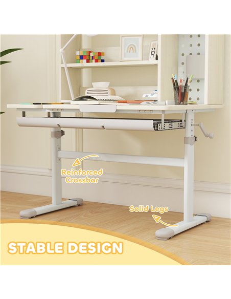 AIYAPLAY Kids Desk Height Adjustable with Tilt-Desktop, Hutch, Drawer, Storage Shelf, Pegboard, for 3-12 Years Old, Natural