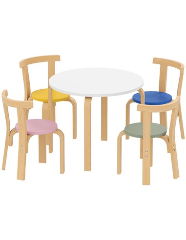 AIYAPLAY 5 Piece Kids Table and Chairs Set, Wooden Toddler Table and Chairs Set for Nursery, Playroom, Classroom, for 3-8 Years