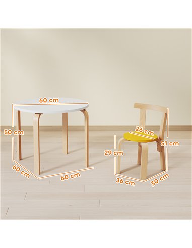 AIYAPLAY 5 Piece Kids Table and Chairs Set, Wooden Toddler Table and Chairs Set for Nursery, Playroom, Classroom, for 3-8 Years