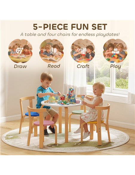 AIYAPLAY 5 Piece Kids Table and Chairs Set, Wooden Toddler Table and Chairs Set for Nursery, Playroom, Classroom, for 3-8 Years