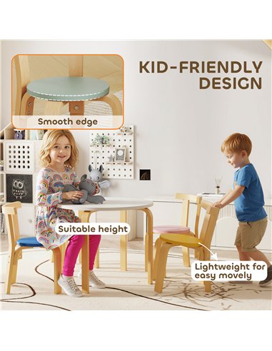 AIYAPLAY 5 Piece Kids Table and Chairs Set, Wooden Toddler Table and Chairs Set for Nursery, Playroom, Classroom, for 3-8 Years