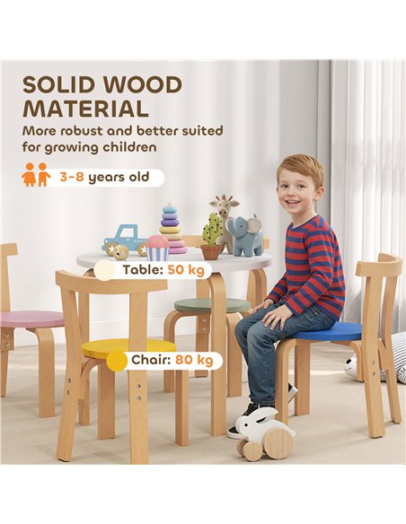 AIYAPLAY 5 Piece Kids Table and Chairs Set, Wooden Toddler Table and Chairs Set for Nursery, Playroom, Classroom, for 3-8 Years