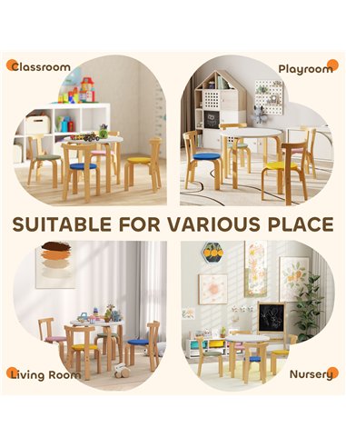 AIYAPLAY 5 Piece Kids Table and Chairs Set, Wooden Toddler Table and Chairs Set for Nursery, Playroom, Classroom, for 3-8 Years