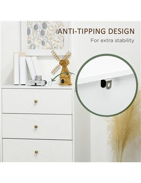 HOMCOM Tall Chest of Drawers, 4-Drawer Dresser for Bedroom, Modern Storage Cabinets with Hairpin Legs, White