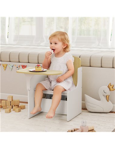 AIYAPLAY Kids Table and Chair Set, Children Desk and Chair with Storage Bins for Playing, Reading, Painting, for Ages 3-5, White