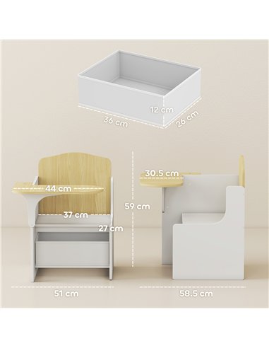 AIYAPLAY Kids Table and Chair Set, Children Desk and Chair with Storage Bins for Playing, Reading, Painting, for Ages 3-5, White