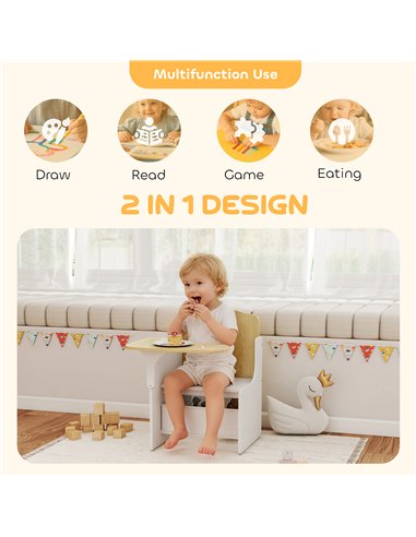 AIYAPLAY Kids Table and Chair Set, Children Desk and Chair with Storage Bins for Playing, Reading, Painting, for Ages 3-5, White