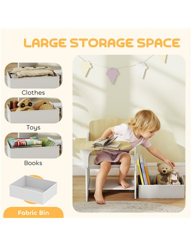 AIYAPLAY Kids Table and Chair Set, Children Desk and Chair with Storage Bins for Playing, Reading, Painting, for Ages 3-5, White