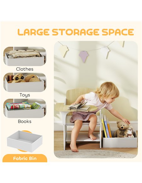 AIYAPLAY Kids Table and Chair Set, Children Desk and Chair with Storage Bins for Playing, Reading, Painting, for Ages 3-5, White