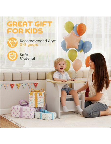 AIYAPLAY Kids Table and Chair Set, Children Desk and Chair with Storage Bins for Playing, Reading, Painting, for Ages 3-5, White