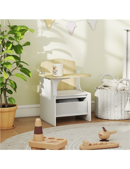 AIYAPLAY Kids Table and Chair Set, Children Desk and Chair with Storage Bins for Playing, Reading, Painting, for Ages 3-5, White