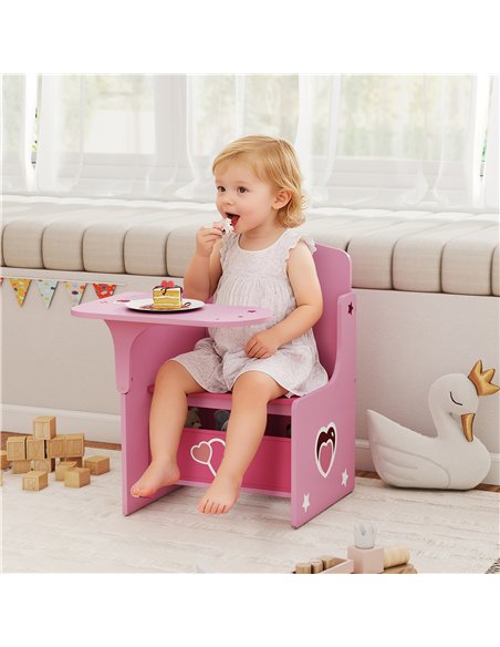 AIYAPLAY Kids Table and Chair Set, Children Desk and Chair with Storage Bins for Playing, Reading, Painting, for Ages 3-5, Pink
