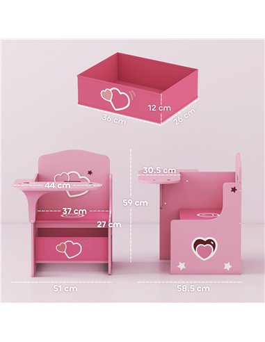 AIYAPLAY Kids Table and Chair Set, Children Desk and Chair with Storage Bins for Playing, Reading, Painting, for Ages 3-5, Pink