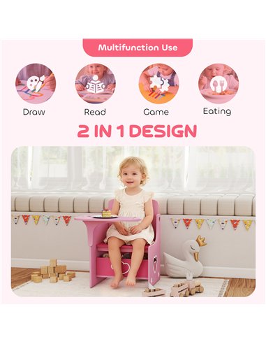 AIYAPLAY Kids Table and Chair Set, Children Desk and Chair with Storage Bins for Playing, Reading, Painting, for Ages 3-5, Pink