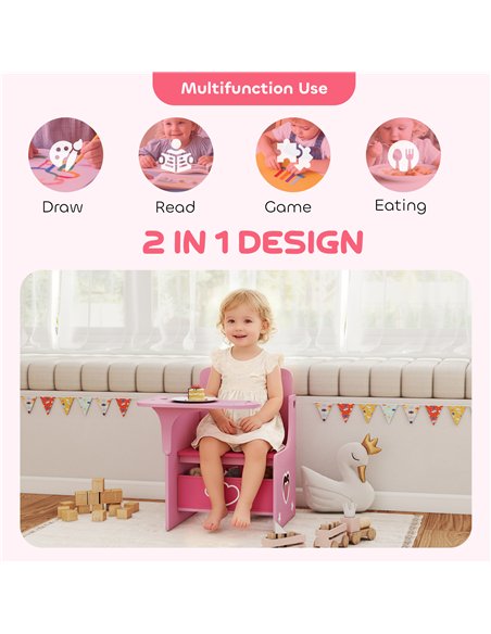 AIYAPLAY Kids Table and Chair Set, Children Desk and Chair with Storage Bins for Playing, Reading, Painting, for Ages 3-5, Pink