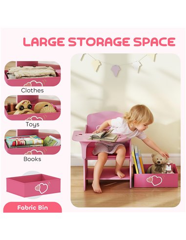 AIYAPLAY Kids Table and Chair Set, Children Desk and Chair with Storage Bins for Playing, Reading, Painting, for Ages 3-5, Pink