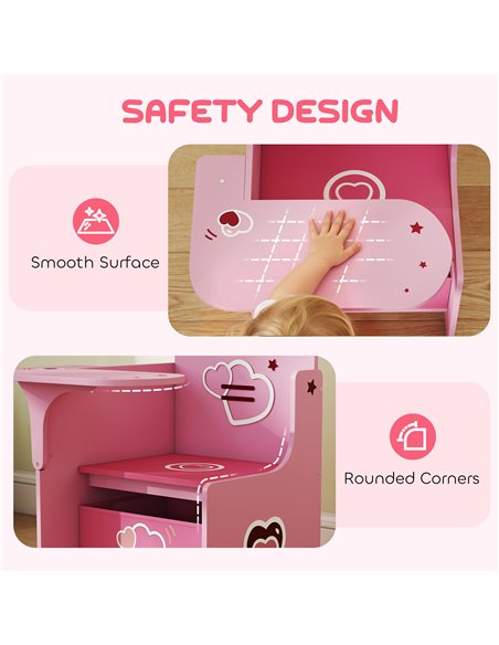 AIYAPLAY Kids Table and Chair Set, Children Desk and Chair with Storage Bins for Playing, Reading, Painting, for Ages 3-5, Pink