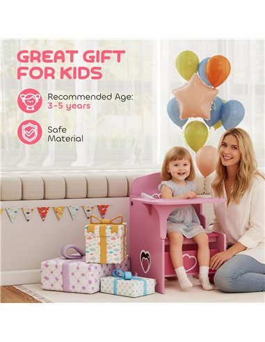 AIYAPLAY Kids Table and Chair Set, Children Desk and Chair with Storage Bins for Playing, Reading, Painting, for Ages 3-5, Pink