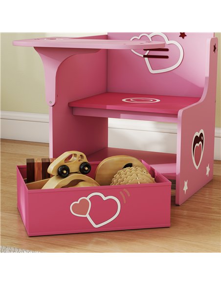 AIYAPLAY Kids Table and Chair Set, Children Desk and Chair with Storage Bins for Playing, Reading, Painting, for Ages 3-5, Pink