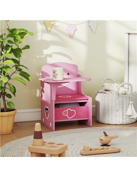 AIYAPLAY Kids Table and Chair Set, Children Desk and Chair with Storage Bins for Playing, Reading, Painting, for Ages 3-5, Pink