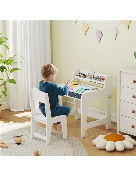 AIYAPLAY Art Table and Chair Set for children, Kids Art Desk and Chair Set with Storage Shelf and Drawers